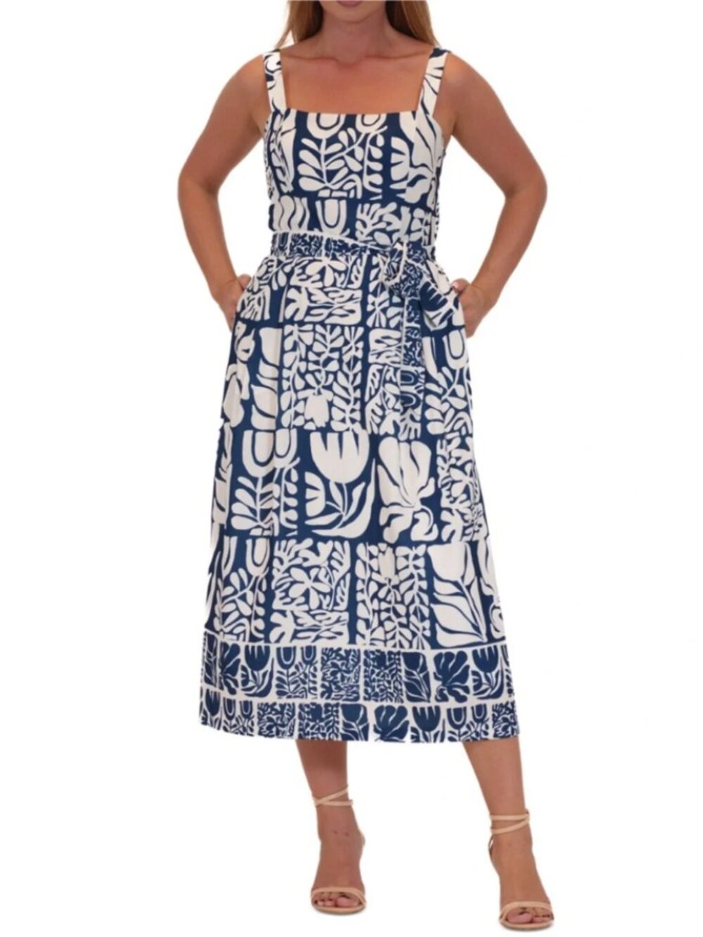 NWT Julie Jordan Printed Tie-Waist Sleeveless Midi Dress (Nordstrom)